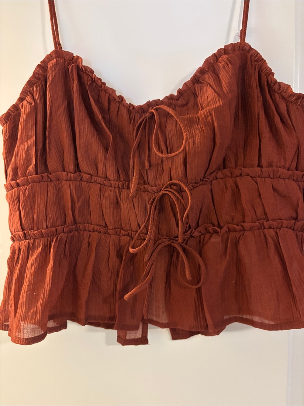 Alter’d State Rust Spaghetti Strap Ruffled Crop Top - Picture 2 of 4